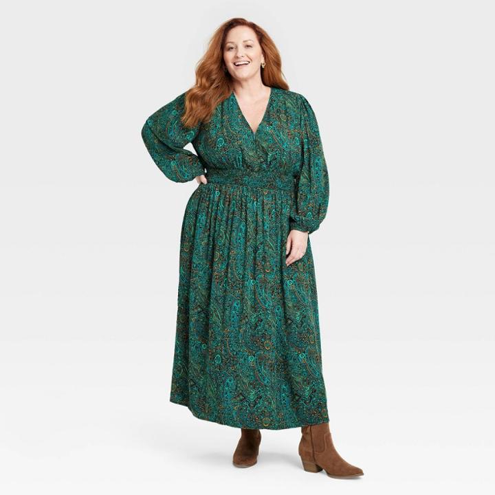 Women's Plus Size Long Sleeve A-line Dress - Knox Rose Assorted Greens