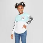 Miss Chievous Girls' Colorblock Graphic Long Sleeve T-shirt - White/blue Xl, Green White