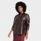 Women's Long Sleeve Faux Leather Button-down Shirt - A New Day Brown