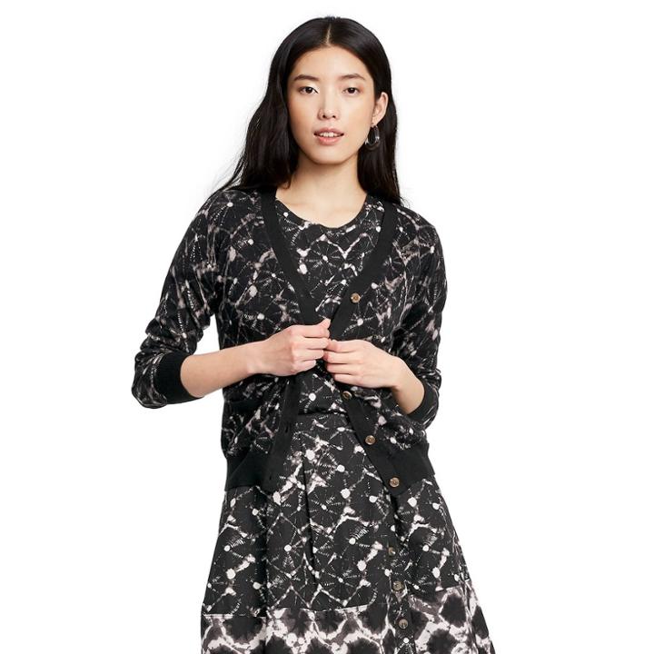 Women's Shibori Print Long Sleeve V-neck Cardigan - Thakoon For Target Black/white Xs, Women's, Black White