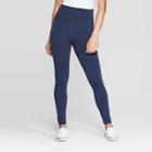 Women's Seamless High Waist Fleece Lined Leggings - A New Day Navy Blue S/m, Size: