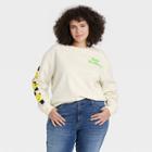 Freeze Women's Plus Size Neon Smiley Graphic Sweatshirt - Ivory