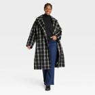 Women's Plus Size Double Breasted Overcoat - Ava & Viv Black Plaid