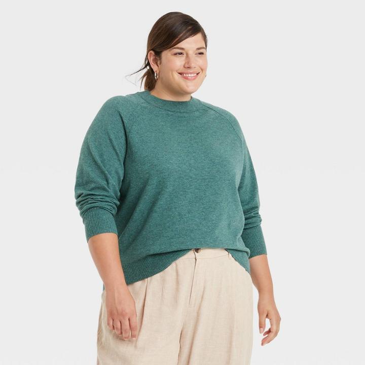 Women's Plus Size Crewneck Light Weight Pullover Sweater - A New Day Teal