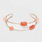 Stationed Mixed Semi-precious Beads Hammered Cuff Bracelet - Universal Thread Orange