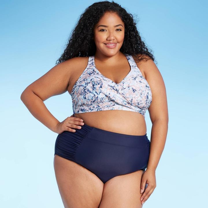 Women's Plus Size Wrap Front Racerback Bikini Top - Kona Sol Snake Print