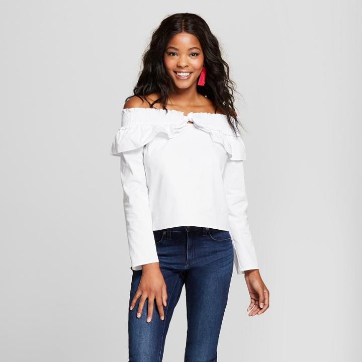 Women's Off The Shoulder Long Sleeve Blouse - Le Kate (juniors') White