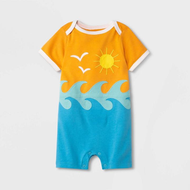 Baby Seascape Applique Romper - Cat & Jack Light Orange Newborn