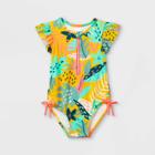 Toddler Girls' Leaf Print Ruffle Sleeve One Piece Swimsuit - Cat & Jack Yellow