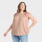 Women's Plus Size Short Sleeve Embroidered Knit Top - Knox Rose Pink