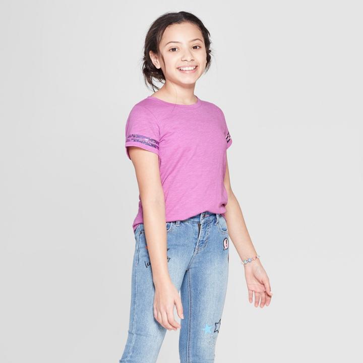 Girls' Short Sleeve Sequin Striped T-shirt - Cat & Jack Violet