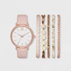 Women's Roman Strap Watch Set - A New Day Rose Gold/blush