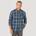 Wrangler Men's Atg Plaid Flannel Long Sleeve Button-down Shirt - Midnight Blue