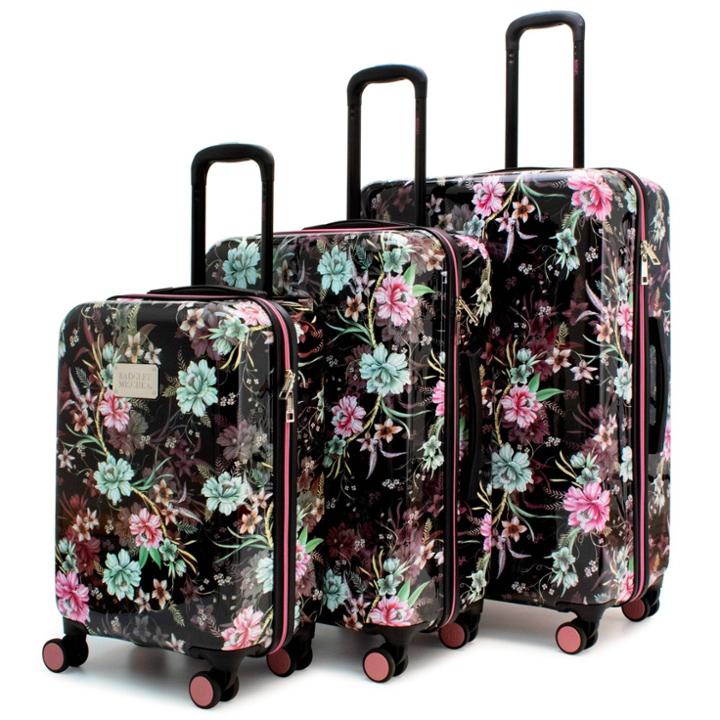 Badgley Mischka Winter Flowers Expandable Hardside Checked 3pc Luggage