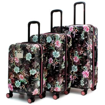 Badgley Mischka Winter Flowers Expandable Hardside Checked 3pc Luggage
