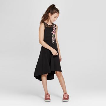 Lots Of Love By Speechless Girls' Illusion Neckline Embroidered Dress - Black