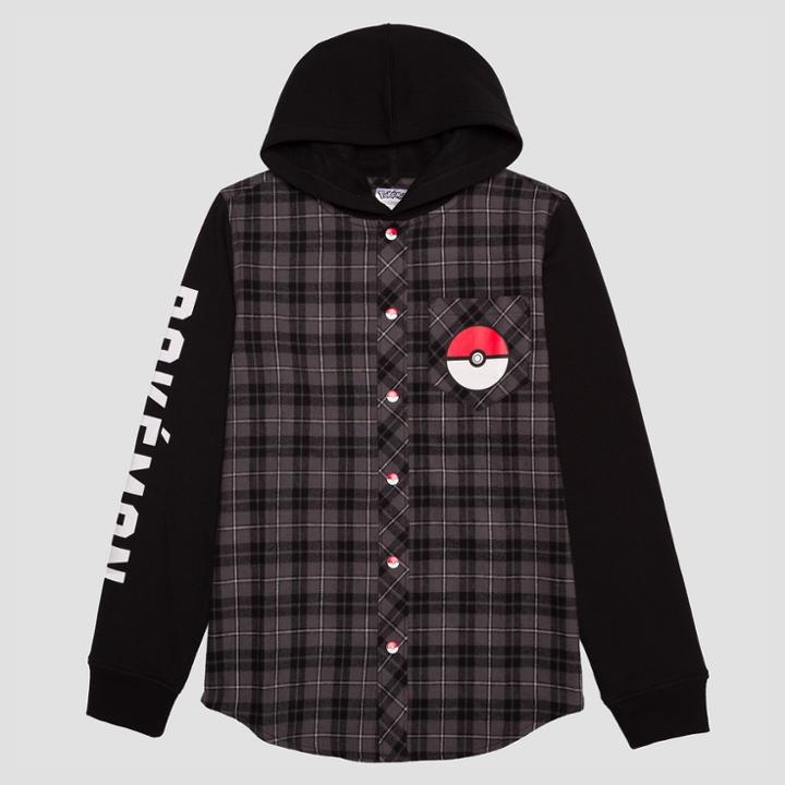 Boys' Long Sleeve Pokemon Button-down T-shirt - Black M,