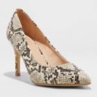 Women's Gemma Snake Print Pointed Toe Block Heeled Pumps - A New Day Gray