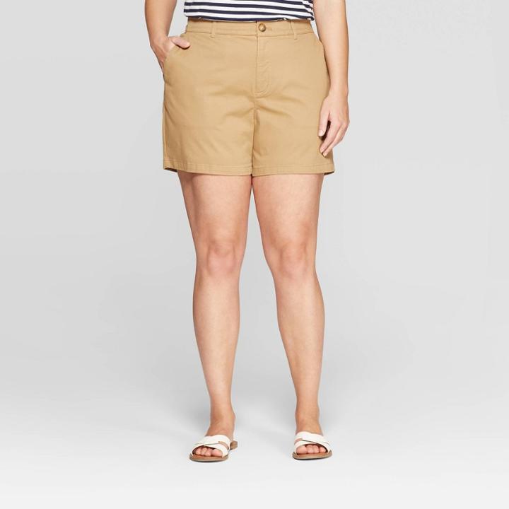 Women's Plus Size 5 Chino Shorts With Comfort Waistband - Ava & Viv Khaki (green)