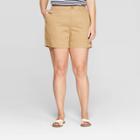Women's Plus Size 5 Chino Shorts With Comfort Waistband - Ava & Viv Khaki (green)