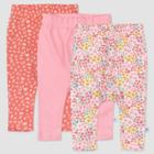 Honest Baby Girls' 3pk Organic Cotton Meadow Floral Cuff-less Harem Pull-on Pants - Pink