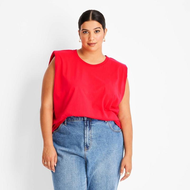 Women's Plus Size Sleeveless Cut-out Back Knit T-shirt - Future Collective With Kahlana Barfield Brown Red