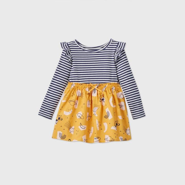Toddler Girls' Long Sleeve Striped Space Panda Dress - Cat & Jack Gold
