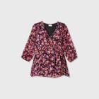 Maternity Floral Print 3/4 Sleeve Button Chiffon Woven Blouse - Isabel Maternity By Ingrid & Isabel Burgundy/black