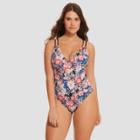 Women's Slimming Control Strappy Back One Piece Swimsuit - Beach Betty By Miracle Brands Floral S,