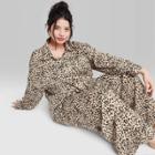 Women's Plus Size Ascot + Hart Woven Graphic Pajama Button-down Top - Tan Leopard Print