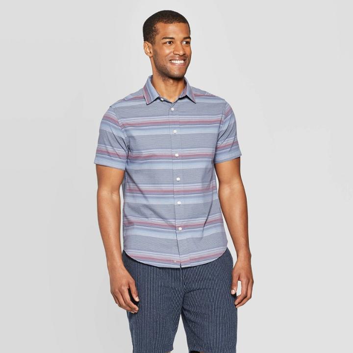 Men's Jacquard Short Sleeve Novelty Button-down Shirt - Goodfellow & Co Navy Voyage