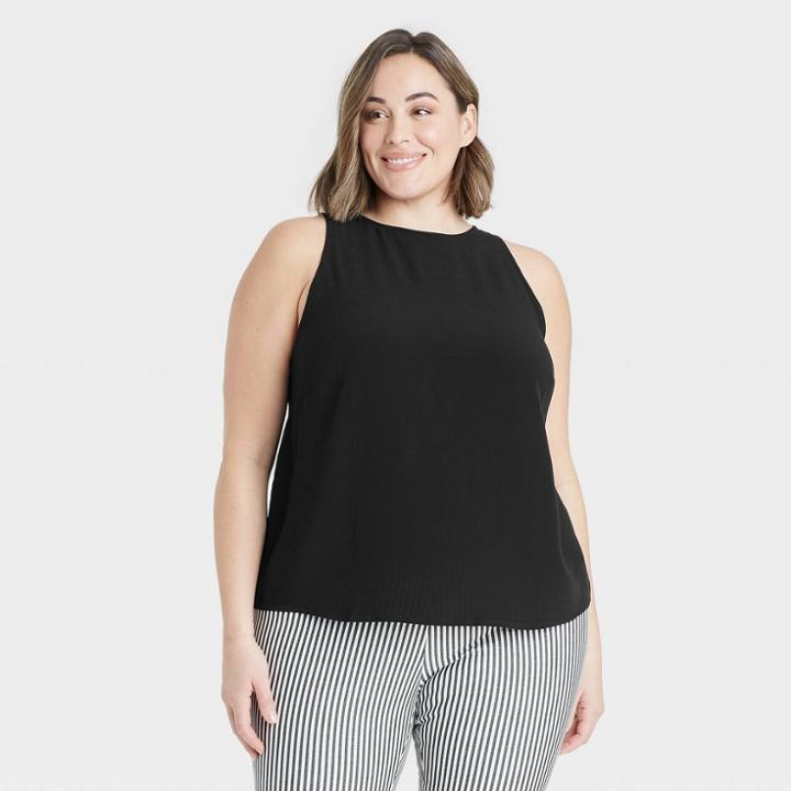 Women's Plus Size Racer Tank Top - A New Day Black