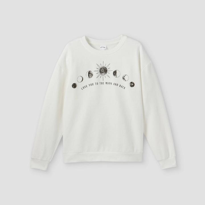Girls' Oversized Graphic Crewneck Sweatshirt - Art Class White