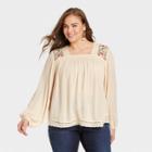 Women's Plus Size Long Sleeve Embroidered Blouse - Knox Rose Cream