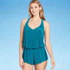 Women's V-neck Romper - Aqua Green Deep
