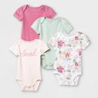 Baby Girls' 4pk Meadow Short Sleeve Bodysuit - Cloud Island Pink/white/green