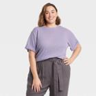 Women's Plus Size Short Sleeve Linen T-shirt - A New Day Purple