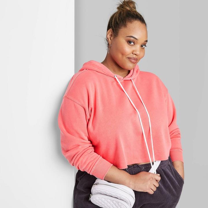 Women's Plus Size Long Sleeve Cropped Hoodie - Wild Fable Coral 1x, Women's, Size: