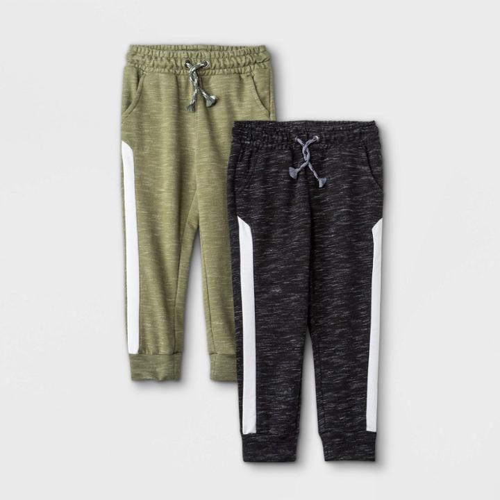 Toddler Boys' 2pk Athletic Striped Knit Pull-on Jogger Pants - Cat & Jack Olive Green/black