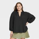 Women's Plus Size Long Sleeve Popover Top - A New Day Black