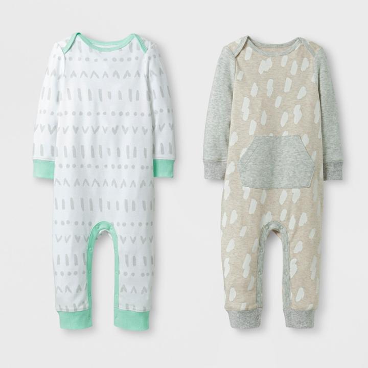 Baby 2pk Coverall Set Cloud Island - Mint/oatmeal Newborn, Blue