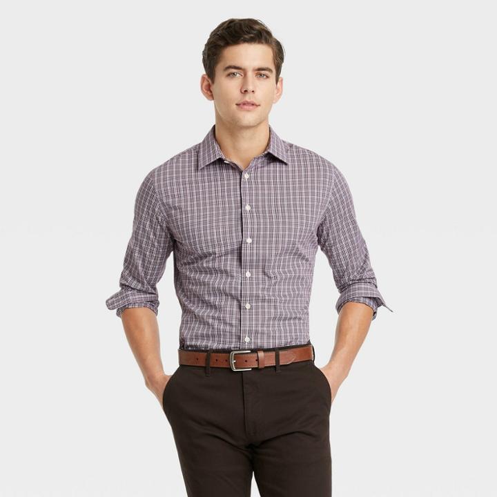 Men's Slim Fit Long Sleeve Button-down Shirt - Goodfellow & Co Vibrant Pink