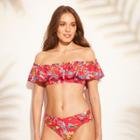Women's Off The Shoulder Flounce Bikini Top - Sunn Lab Swim Red Floral