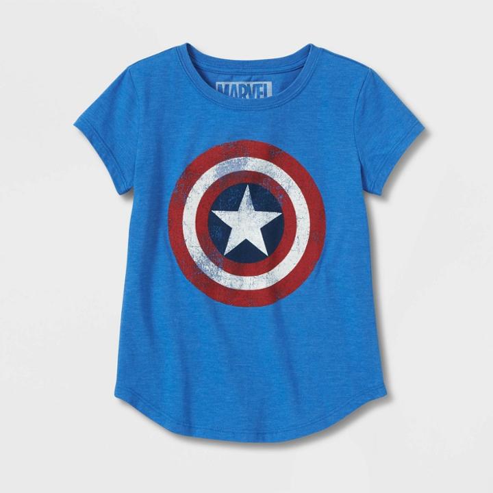 Girls' Marvel Captain America Shield Short Sleeve T-shirt - Blue