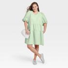 Women's Plus Size Balloon 3/4 Sleeve Quilted Dress - A New Day