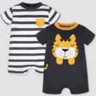 Gerber Baby Boys' 2pk Lion Romper Set - White/gray 0-3m, Boy's, Brown