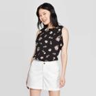 Women's Floral Print Short Sleeve Scoop Neck Blouse - A New Day Black