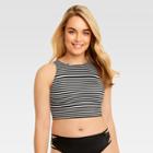Women's Slimming Control Striped High Neck Bikini Swim Top Black L - Beach Betty By Miracle Brands, Black