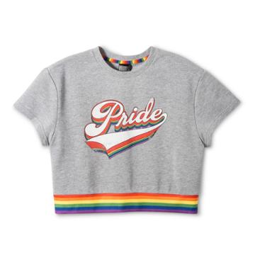 Well Worn Pride Adult Short Sleeve French Terry Cropped Sweatshirt - Fog Heather L, Adult Unisex, Gray