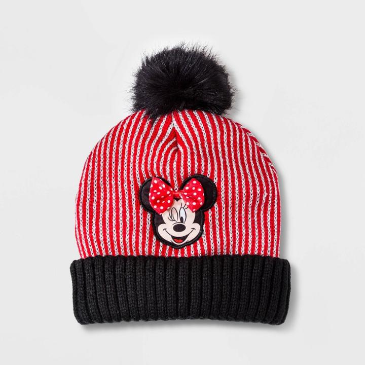 Girls' Disney Minnie Mouse Beanie - Red One Size, Girl's, Black